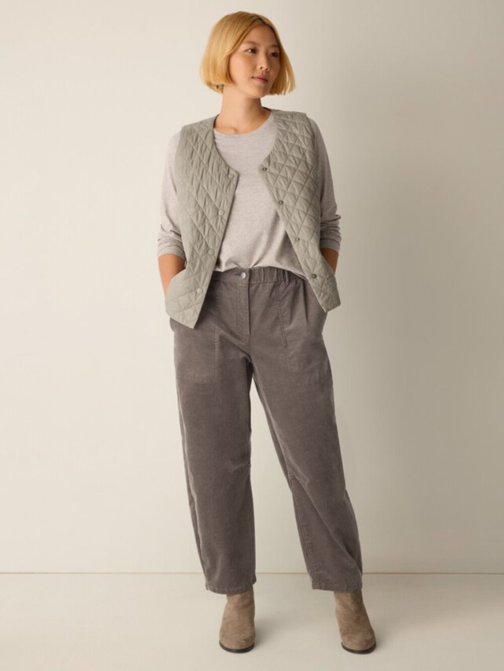 NWT Eileen Fisher RYE Garment-Dyed Utility Cotton Ankle Barrel Pant
